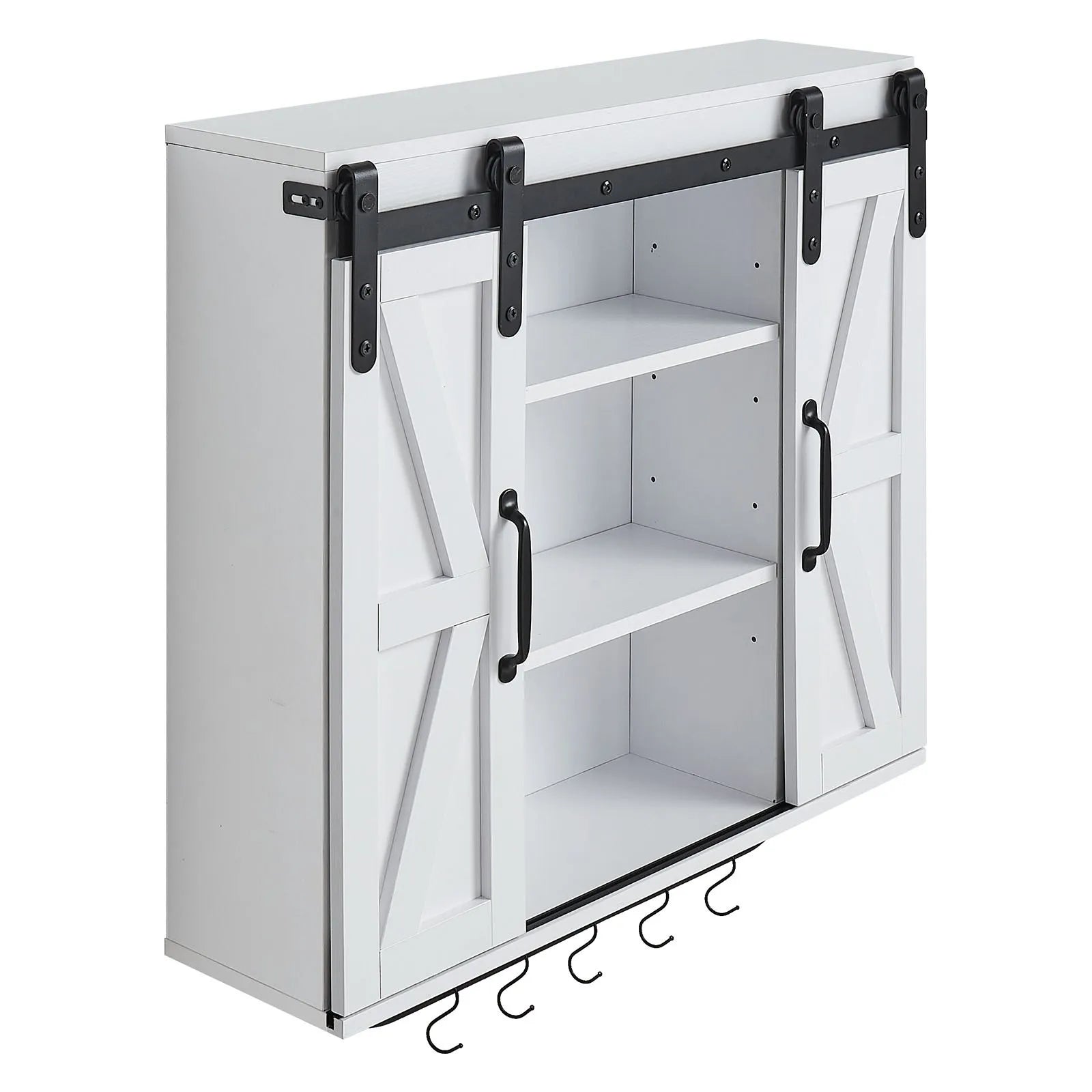 VEVOR Bathroom Wall Cabinet with Adjustable Shelf, Wall Mounted Storage Cabinet with Doors, Open Shelf, Towel Bar & Hooks, White