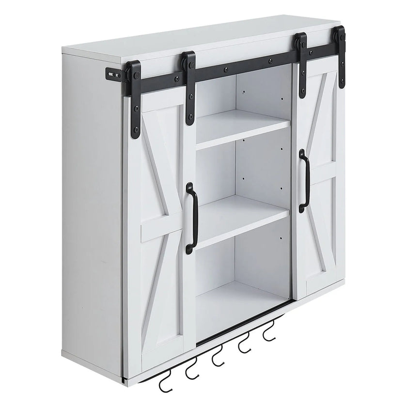 VEVOR Bathroom Wall Cabinet with Adjustable Shelf, Wall Mounted Storage Cabinet with Doors, Open Shelf, Towel Bar & Hooks, White