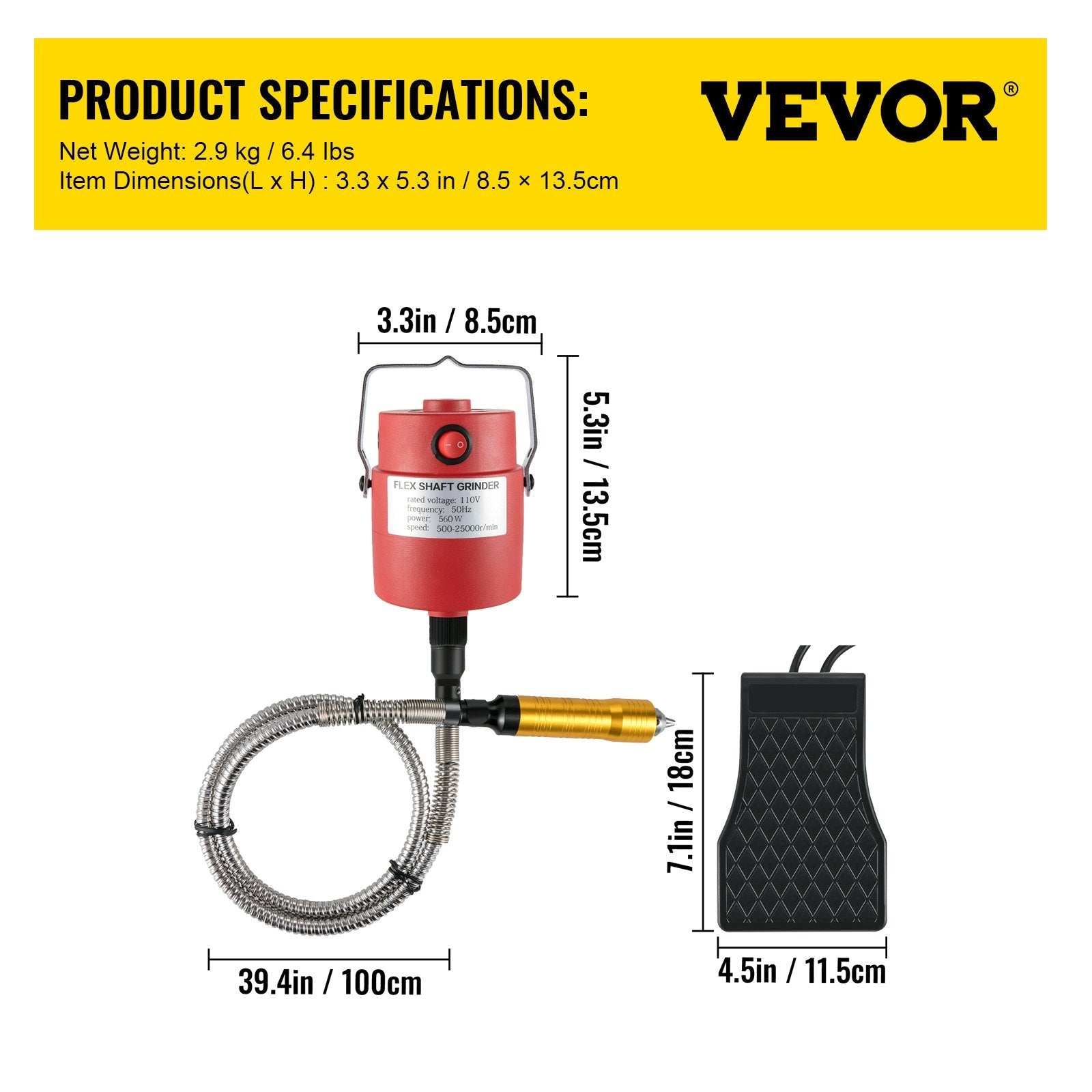 VEVOR Flex Shaft 560W Rotary Tool with 1/4