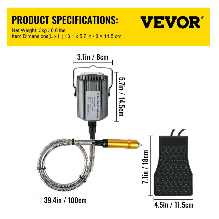 VEVOR Flex Shaft Grinder 780W Rotary Tool 500-23000RPM Rotary Carver with 1/4\