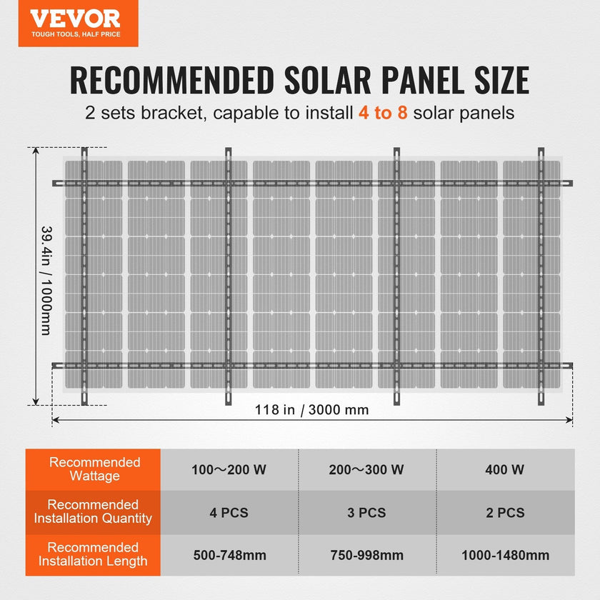 VEVOR 2 Sets Multi-Pieces Solar Panel Mounting Brackets 30°-60° Adjustable