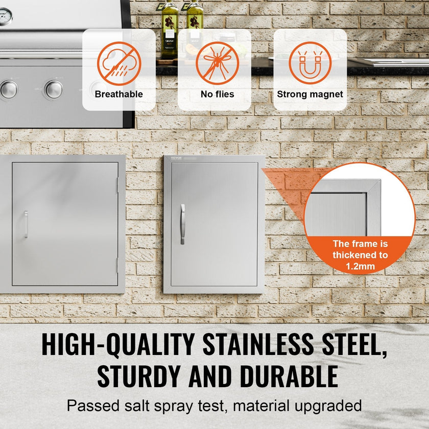 VEVOR BBQ Access Door, 16W x 22H Inch Single Outdoor Kitchen Door, Stainless Steel Flush Mount Door, Wall Vertical Door with Handle, for BBQ Island, Grilling Station, Outside Cabinet
