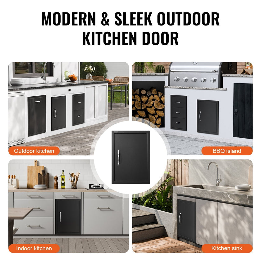 VEVOR BBQ Access Door, 16W x 22H Inch Single Outdoor Kitchen Door, Cold Plate Flush Mount Door, Wall Vertical Door with Handle, for BBQ Island, Grilling Station, Outside Cabinet