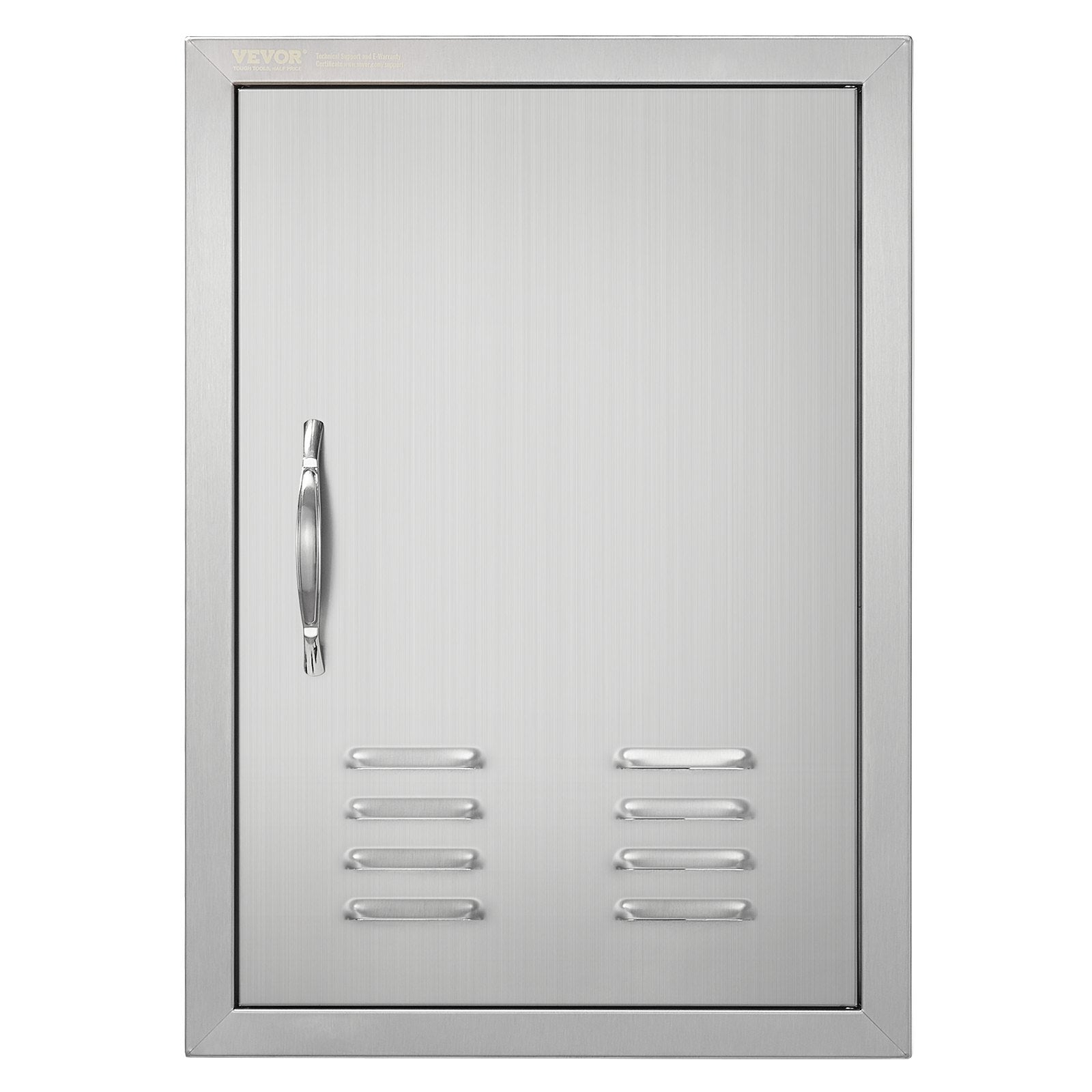 VEVOR BBQ Access Door, 17W x 24H Inch Single Outdoor Kitchen Door, Stainless Steel Flush Mount Door, Wall Vertical Door with Handle, Vents and Hook, for BBQ Island, Grilling Station, Outside Cabinet