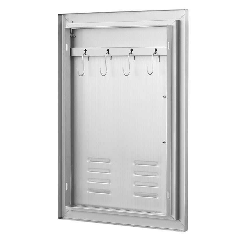 VEVOR BBQ Access Door, 17W x 24H Inch Single Outdoor Kitchen Door, Stainless Steel Flush Mount Door, Wall Vertical Door with Handle, Vents and Hook, for BBQ Island, Grilling Station, Outside Cabinet