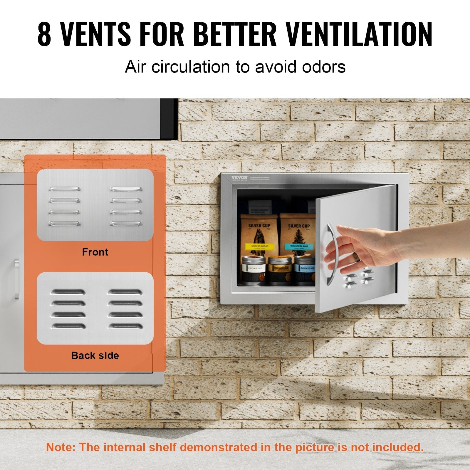VEVOR BBQ Access Door, 20W x 14H Inch Single Outdoor Kitchen Door, Stainless Steel Flush Mount Door, Wall Vertical Door with Handle and vents, for BBQ Island, Grilling Station, Outside Cabinet