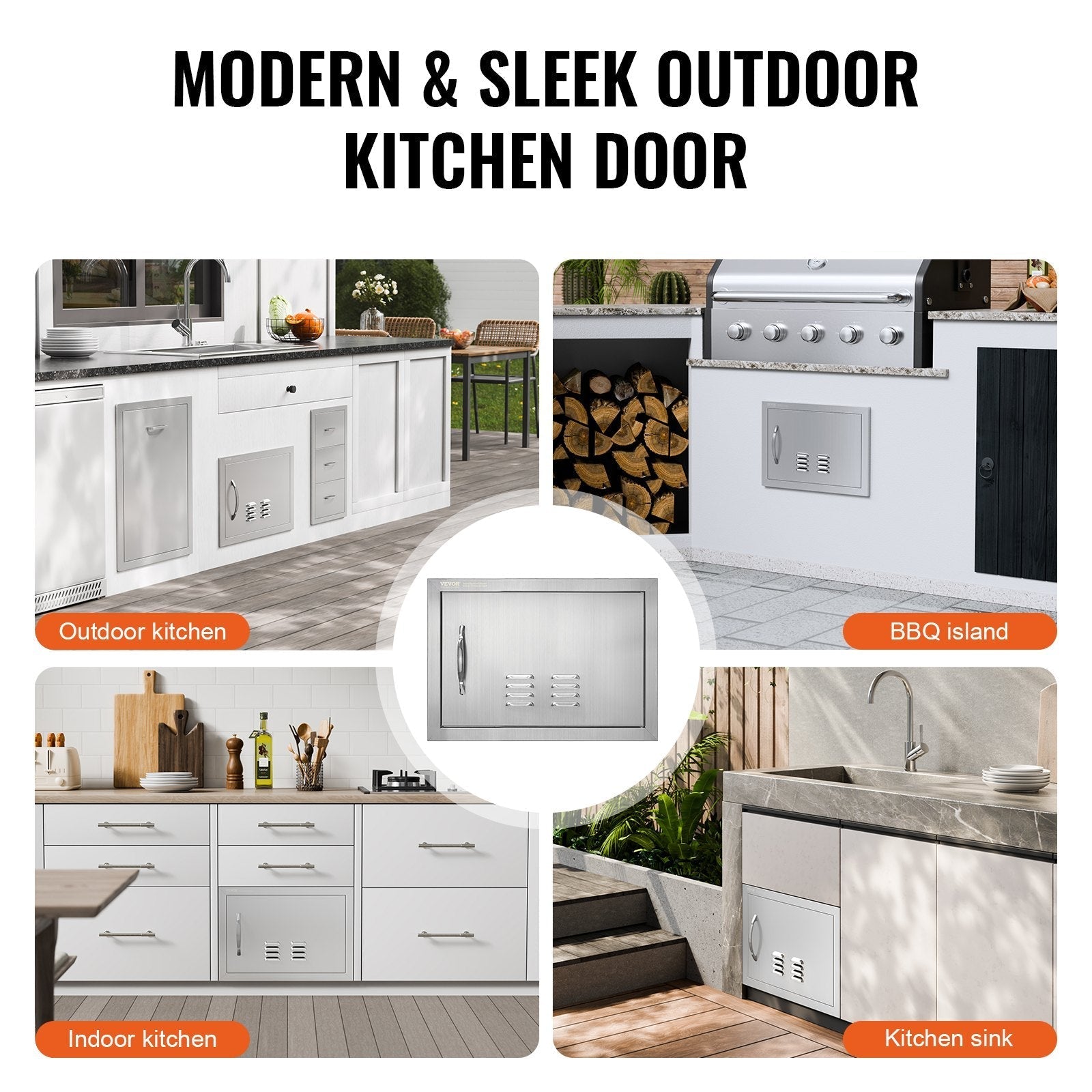 VEVOR BBQ Access Door, 20W x 14H Inch Single Outdoor Kitchen Door, Stainless Steel Flush Mount Door, Wall Vertical Door with Handle and vents, for BBQ Island, Grilling Station, Outside Cabinet
