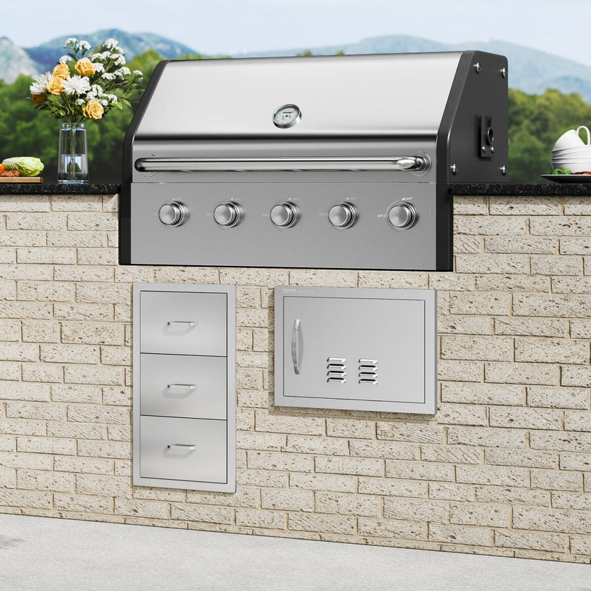 VEVOR BBQ Access Door, 20W x 14H Inch Single Outdoor Kitchen Door, Stainless Steel Flush Mount Door, Wall Vertical Door with Handle and vents, for BBQ Island, Grilling Station, Outside Cabinet
