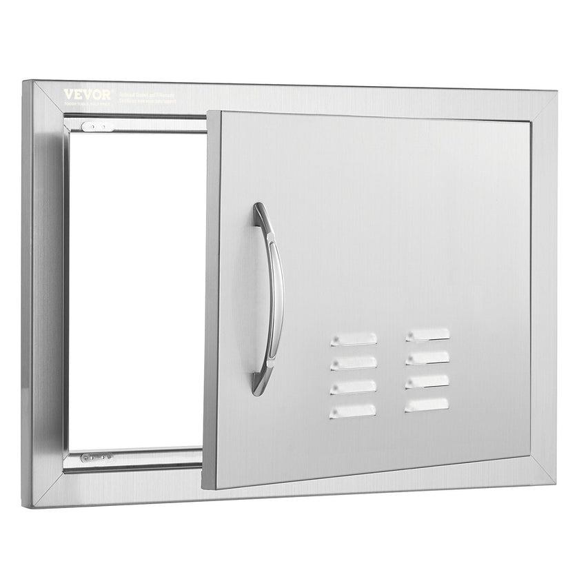 VEVOR BBQ Access Door, 20W x 14H Inch Single Outdoor Kitchen Door, Stainless Steel Flush Mount Door, Wall Vertical Door with Handle and vents, for BBQ Island, Grilling Station, Outside Cabinet