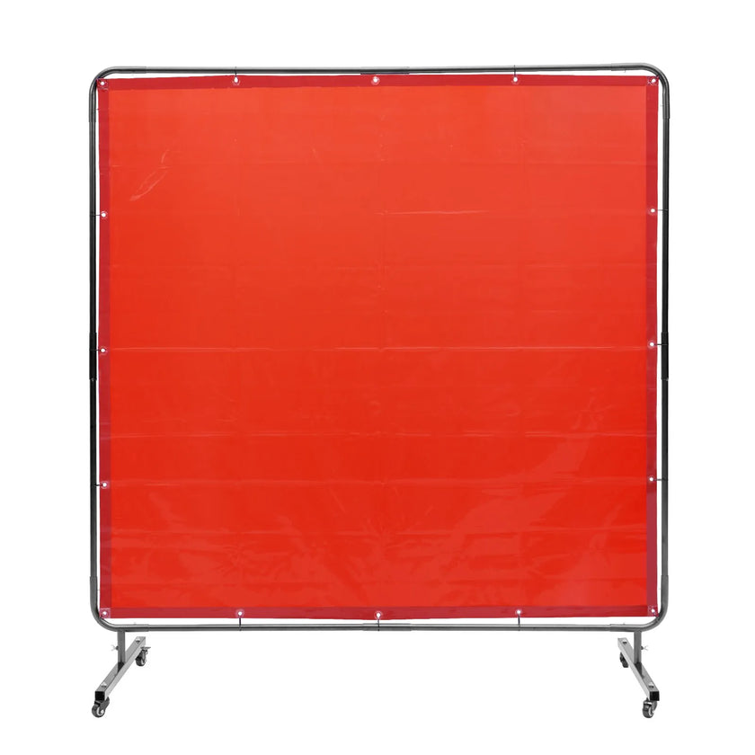 VEVOR Welding Screen with Frame, 6' x 6' Welding Curtain Screen, Flame-Resistant Vinyl Welding Protection Screen on 4 Swivel Wheels (2 Lockable), Moveable & Professional for Workshop/Industrial, Red