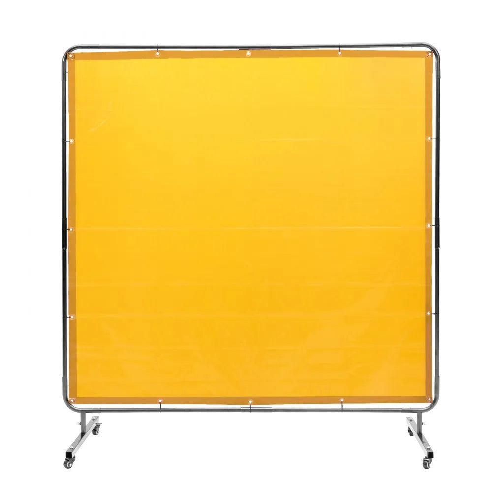 VEVOR Welding Screen with Frame, 6' x 6' Welding Curtain Screen, Flame-Resistant Vinyl Welding Protection Screen on 4 Swivel Wheel (2 Lockable), Moveable & Professional for Workshop/Industrial, Yellow