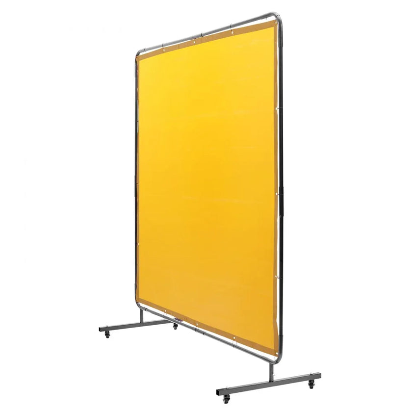 VEVOR Welding Screen with Frame, 6' x 6' Welding Curtain Screen, Flame-Resistant Vinyl Welding Protection Screen on 4 Swivel Wheel (2 Lockable), Moveable & Professional for Workshop/Industrial, Yellow