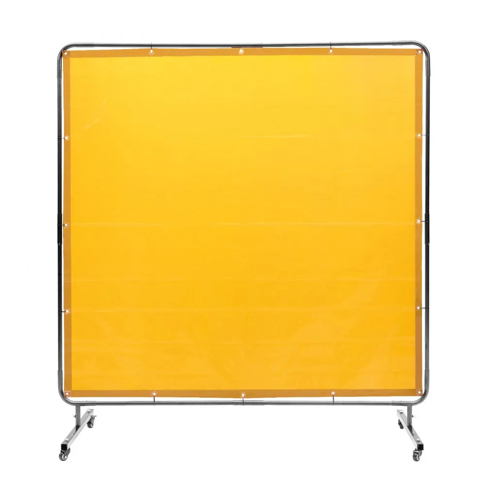 VEVOR Welding Screen with Frame, 6' x 6' Welding Curtain Screen, Flame-Resistant Vinyl Welding Protection Screen on 4 Swivel Wheel (2 Lockable), Moveable & Professional for Workshop/Industrial, Yellow