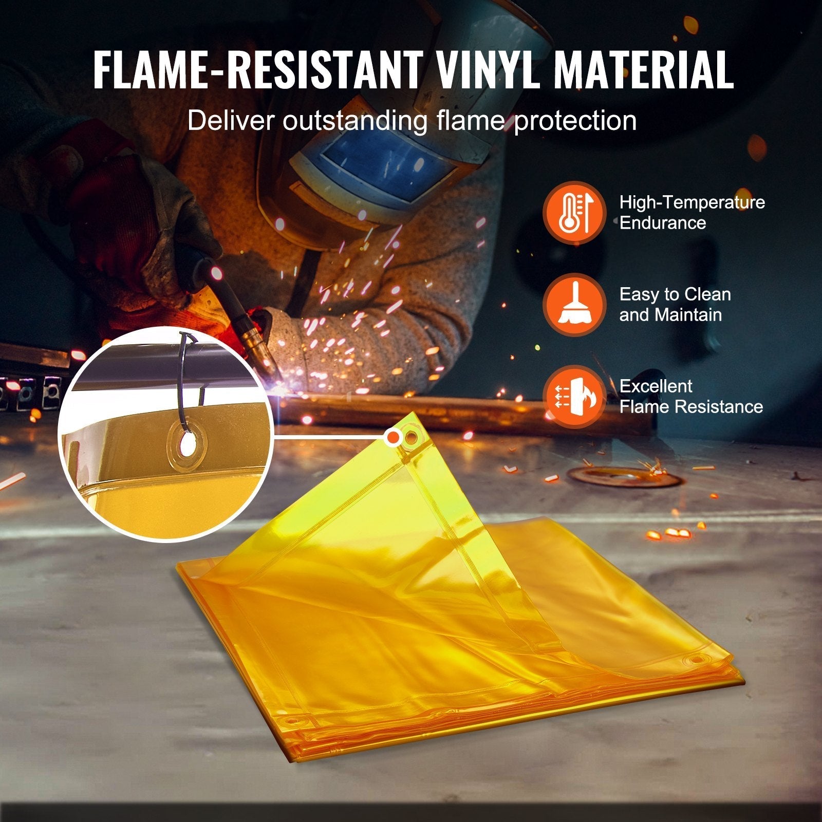 VEVOR Welding Screen with Frame, 6' x 8' Welding Curtain Screen, Flame-Resistant Vinyl Welding Protection Screen on 4 Swivel Wheel (2 Lockable), Moveable & Professional for Workshop/Industrial, Yellow