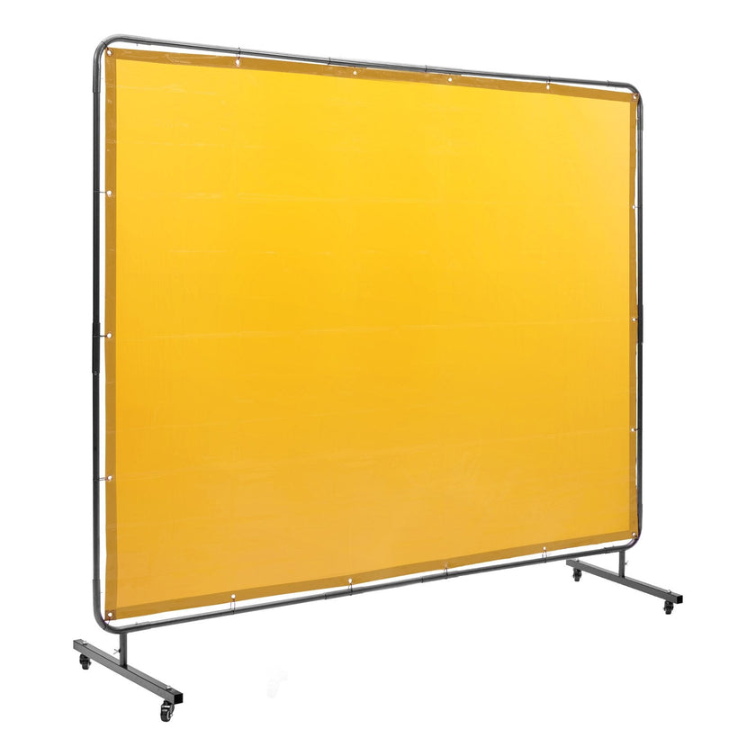 VEVOR Welding Screen with Frame, 6' x 8' Welding Curtain Screen, Flame-Resistant Vinyl Welding Protection Screen on 4 Swivel Wheel (2 Lockable), Moveable & Professional for Workshop/Industrial, Yellow