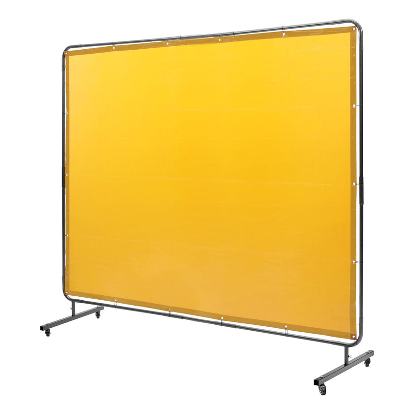 VEVOR Welding Screen with Frame, 6' x 8' Welding Curtain Screen, Flame-Resistant Vinyl Welding Protection Screen on 4 Swivel Wheel (2 Lockable), Moveable & Professional for Workshop/Industrial, Yellow