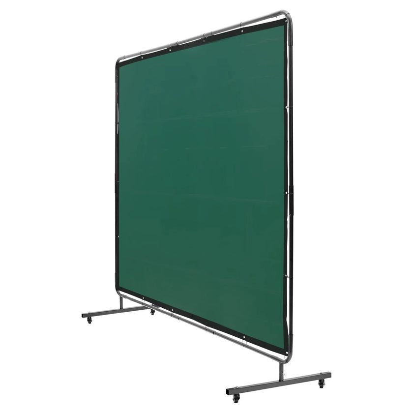 VEVOR Welding Screen with Frame, 6' x 8' Welding Curtain Screen, Flame-Resistant Vinyl Welding Protection Screen on 4 Swivel Wheels (2 Lockable), Moveable & Professional for Workshop/Industrial, Green