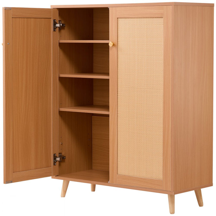 VEVOR Rattan Shoe Cabinet 5 Tiers Shoe Organizer 2 Doors & Adjustable Shelves