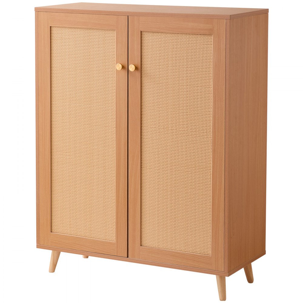 VEVOR Rattan Shoe Cabinet 5 Tiers Shoe Organizer 2 Doors & Adjustable Shelves