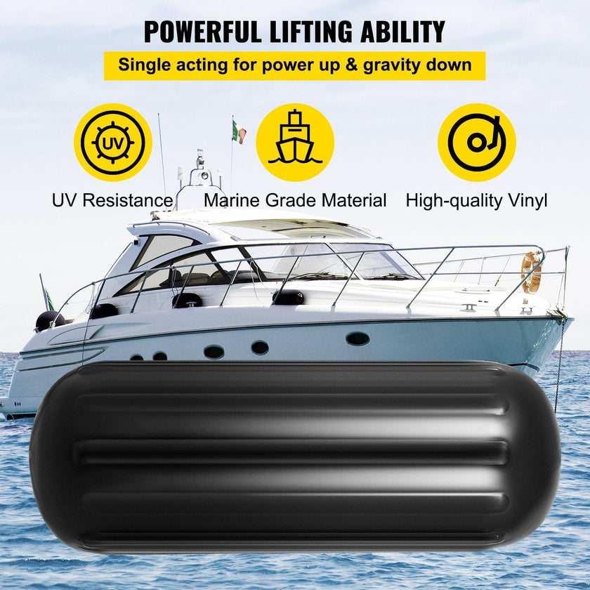 VEVOR Boat Fender, 10 x 28 Inch Inflatable Vinyl Boat Fenders, 4 pcs Ribbed Boat Bumpers, with Center Hole, for Bumpers Protection, Black
