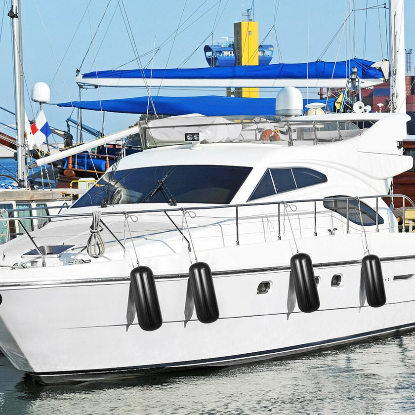 VEVOR Boat Fender, 10 x 28 Inch Inflatable Vinyl Boat Fenders, 4 pcs Ribbed Boat Bumpers, with Center Hole, for Bumpers Protection, Black