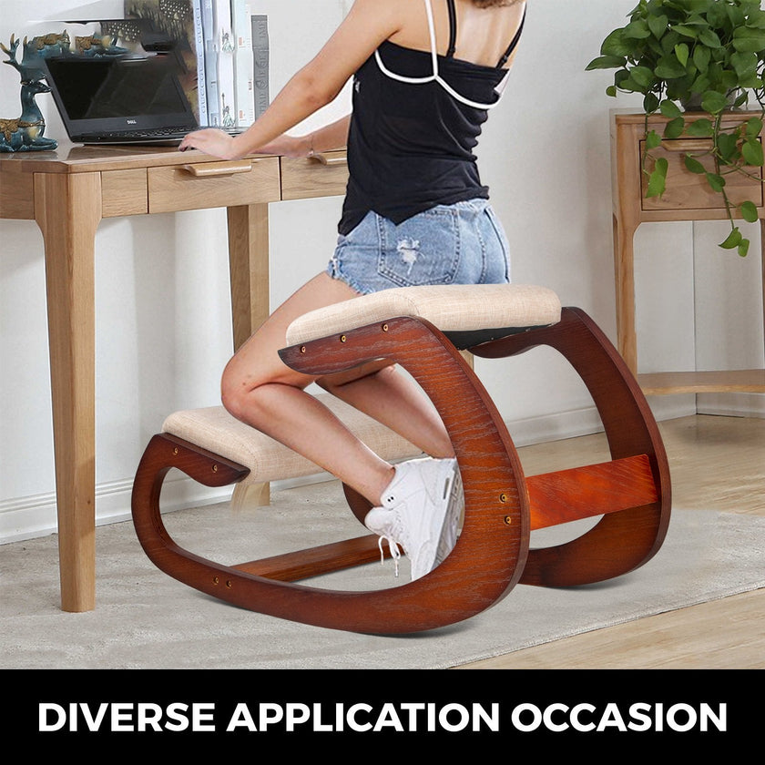VEVOR Kneeling Chair Rocking Wooden Heavy Duty Better Posture Kneeling Stool 330lbs Load Posture Correct Office Stool Pecan