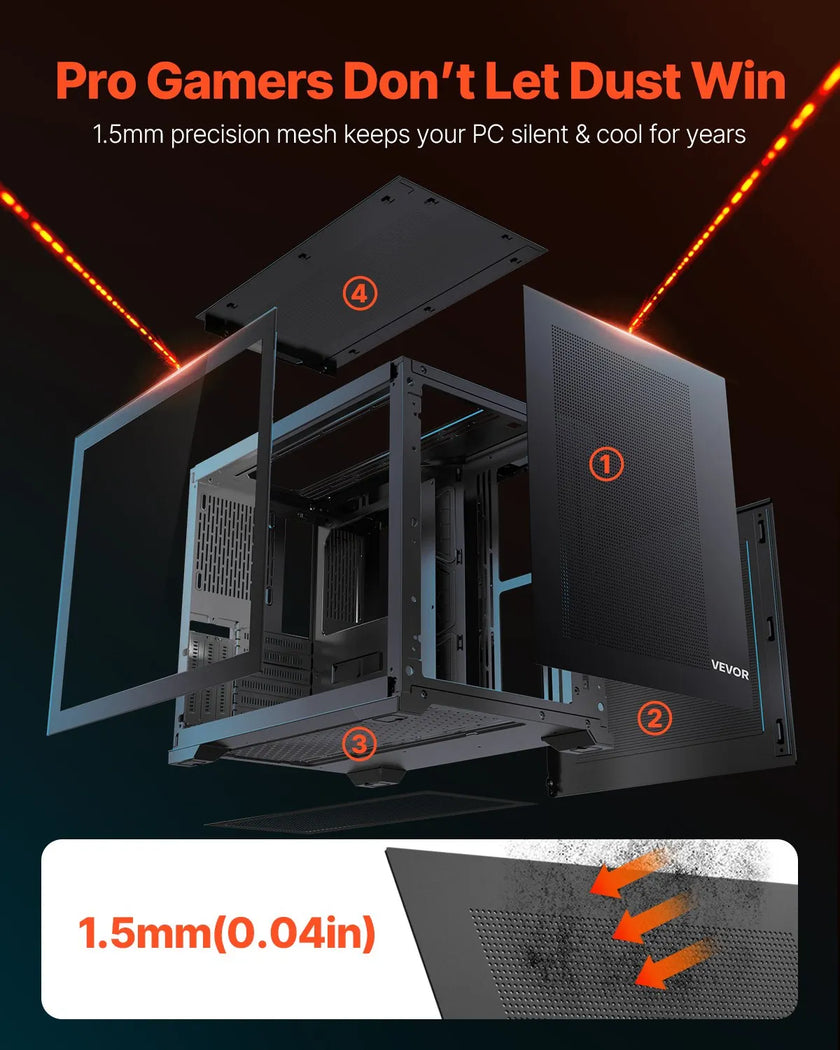 VEVOR Mid-Tower ATX PC Case Dual Chamber Gaming Computer Case No Fan Included