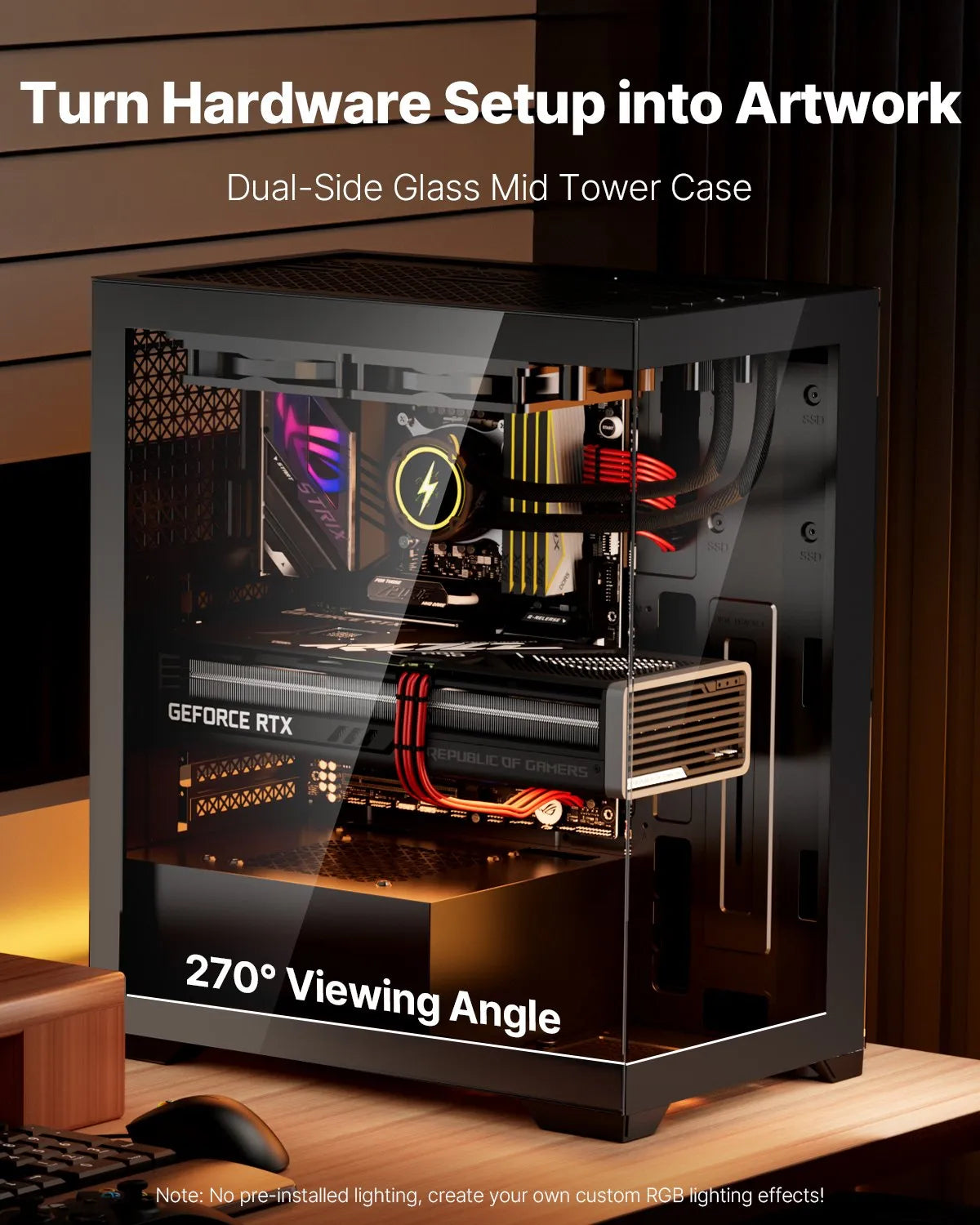 VEVOR PC Gaming Case Mid-Tower Computer Case with 2 Fans for ATX Motherboard