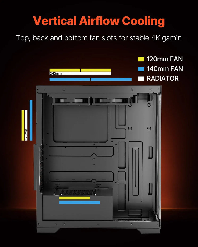 VEVOR PC Gaming Case Mid-Tower Computer Case with 2 Fans for ATX Motherboard