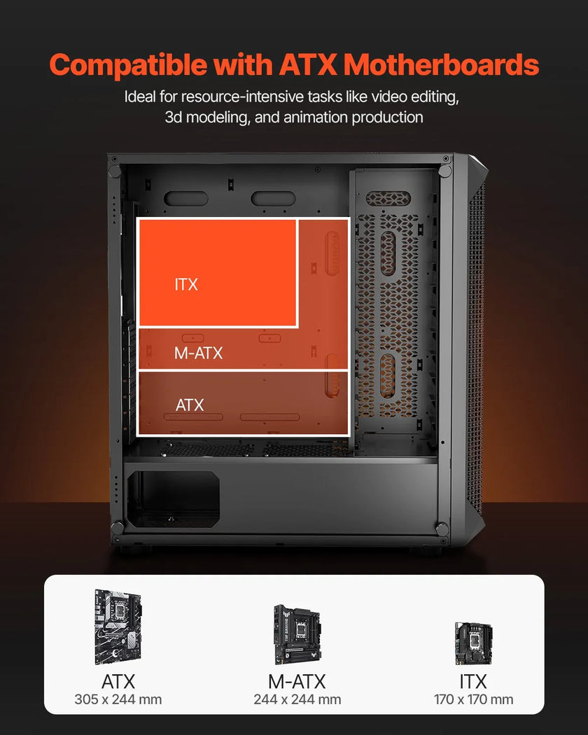 VEVOR PC Gaming Case Mid-Tower Computer Case 4 x 120 mm Fans for ATX/M-ATX/ITX