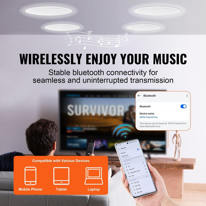 VEVOR 4 PCs 6.5'' Bluetooth in Ceiling Speakers, 150W, Flush Mount Ceiling & in-Wall Speaker System with 8?Impedance 89dB Sensitivity, for Home Kitchen Living Room Bedroom or Covered Outdoor Porches