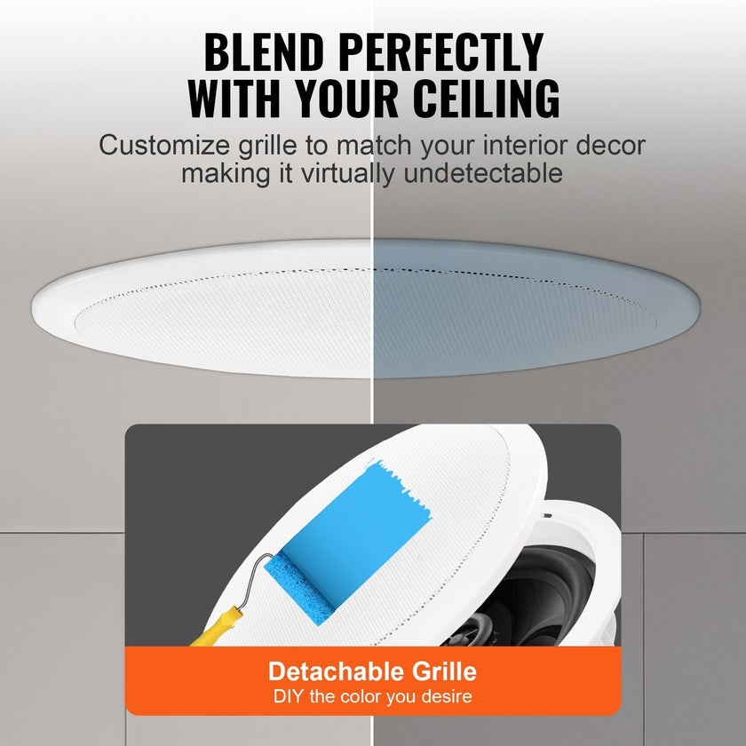 VEVOR 6.5 Inch in Ceiling Speakers, 150-Watts, Flush Mount Ceiling & in-Wall Speakers System with 8?Impedance 89dB Sensitivity, for Home Kitchen Living Room Bedroom or Covered Outdoor Porches, Single