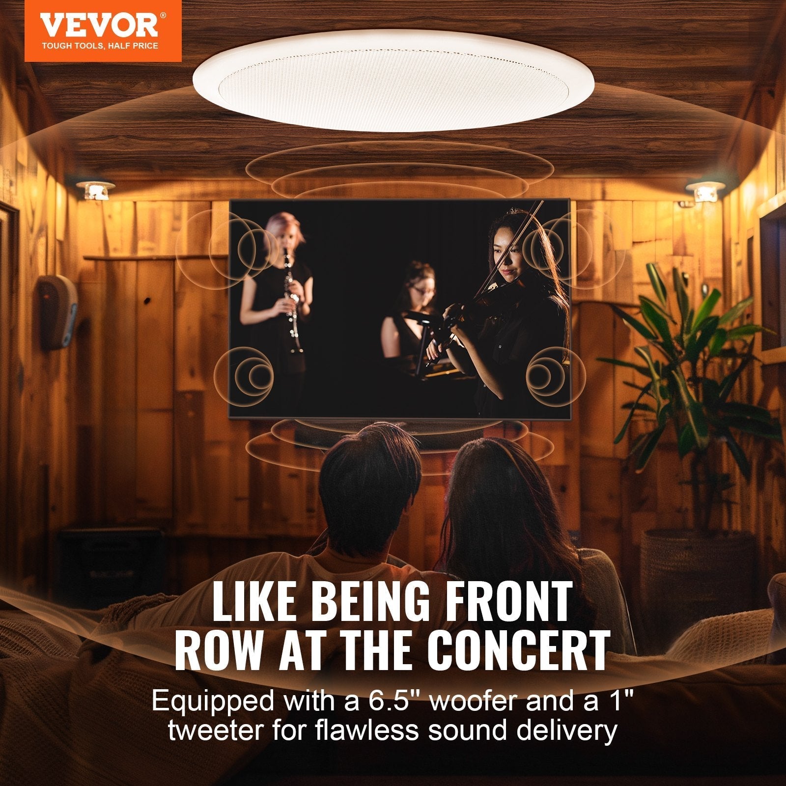 VEVOR 6.5'' Bluetooth in Ceiling Speakers, 150W, Flush Mount Ceiling & in-Wall Speaker System with 8?Impedance 89dB Sensitivity, for Home Kitchen Living Room Bedroom or Covered Outdoor Porches, Single