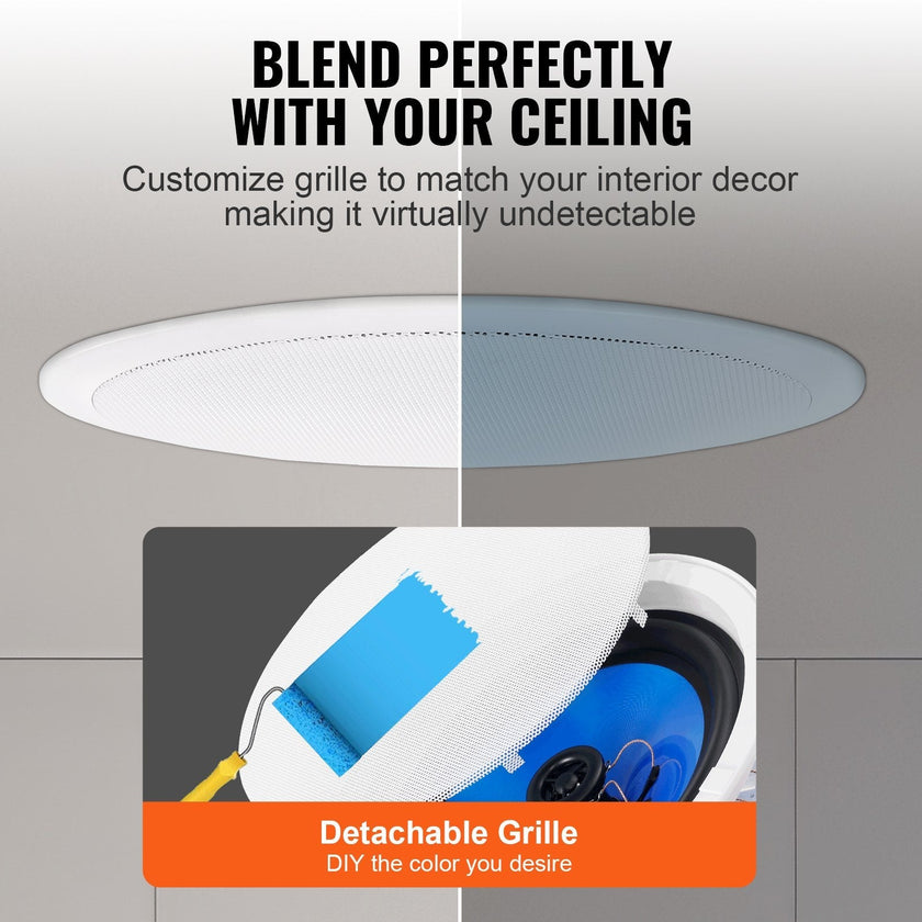 VEVOR 2 PCs 8 Inch in Ceiling Speakers, 50-Watts, Flush Mount Ceiling & in-Wall Speakers System with 8?Impedance 89dB Sensitivity, for Home Kitchen Living Room Bedroom or Covered Outdoor Porches