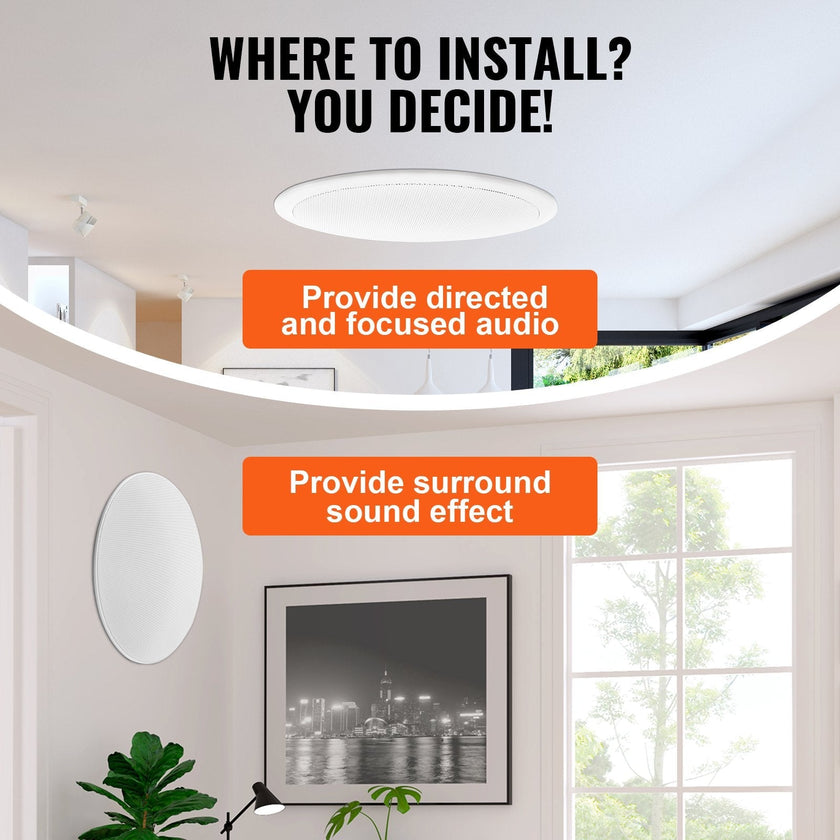 VEVOR 2 PCs 8 Inch in Ceiling Speakers, 50-Watts, Flush Mount Ceiling & in-Wall Speakers System with 8?Impedance 89dB Sensitivity, for Home Kitchen Living Room Bedroom or Covered Outdoor Porches