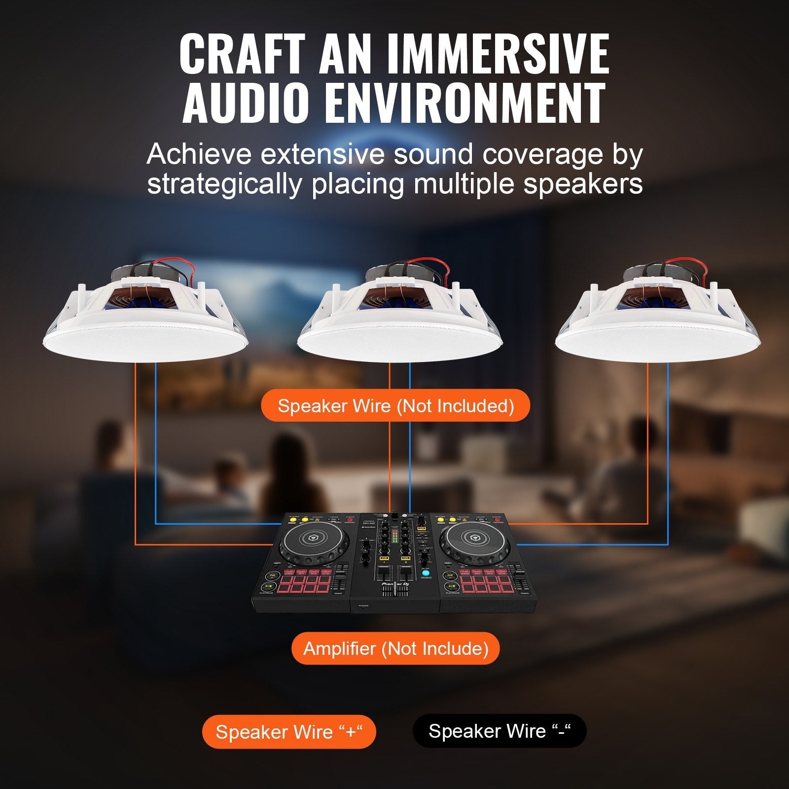 VEVOR 2 PCs 8 Inch in Ceiling Speakers, 50-Watts, Flush Mount Ceiling & in-Wall Speakers System with 8?Impedance 89dB Sensitivity, for Home Kitchen Living Room Bedroom or Covered Outdoor Porches