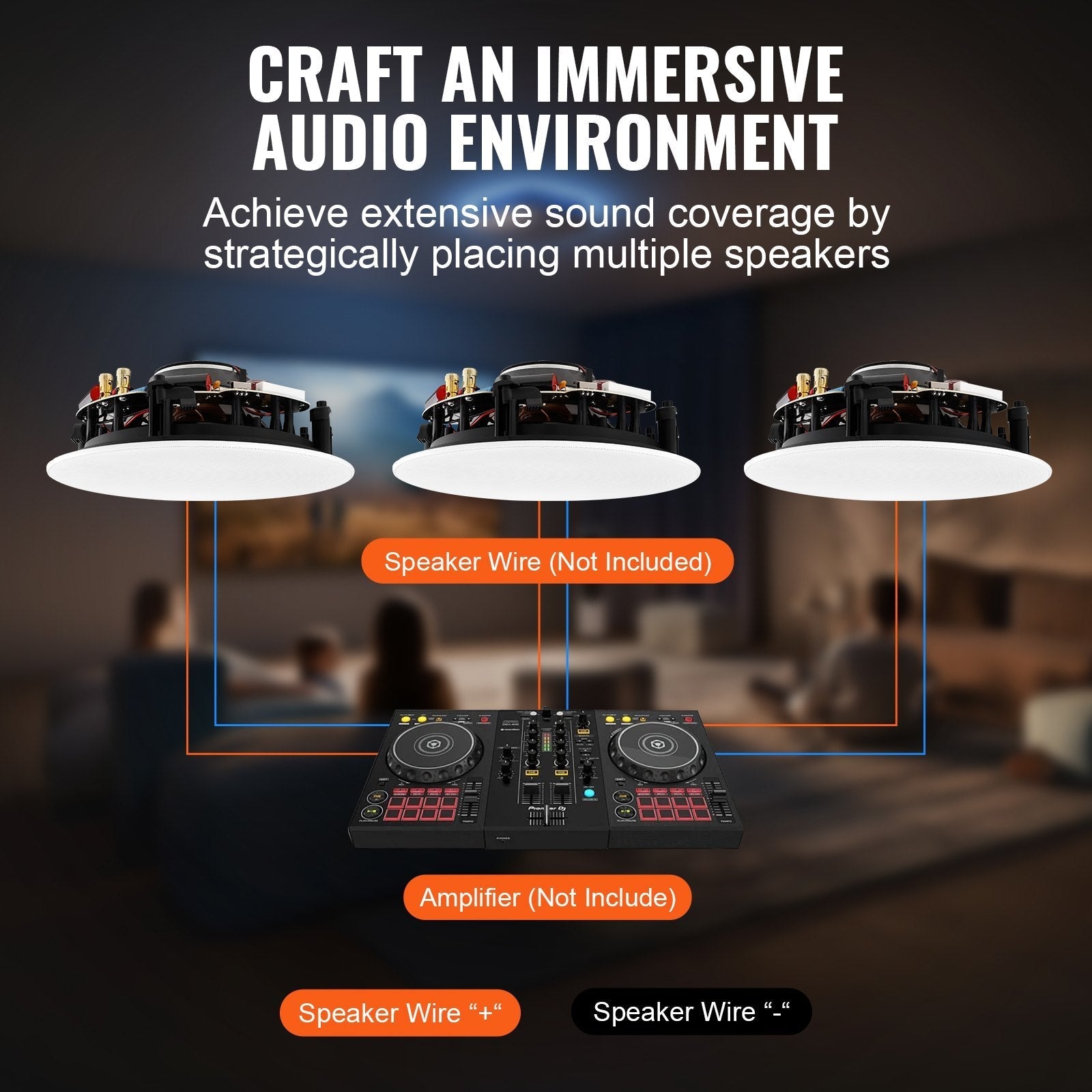 VEVOR 8 Inch in Ceiling Speakers, 200-Watts, Flush Mount Ceiling & in-Wall Speakers System with 8?Impedance 89dB Sensitivity, for Home Kitchen Living Room Bedroom or Covered Outdoor Porches, Single
