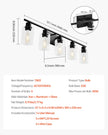 5-Light Bathroom Vanity Light Fixture, 37.1-Inch Modern Wall Light with Clear Glass Shades, E26 Base, Matte Black