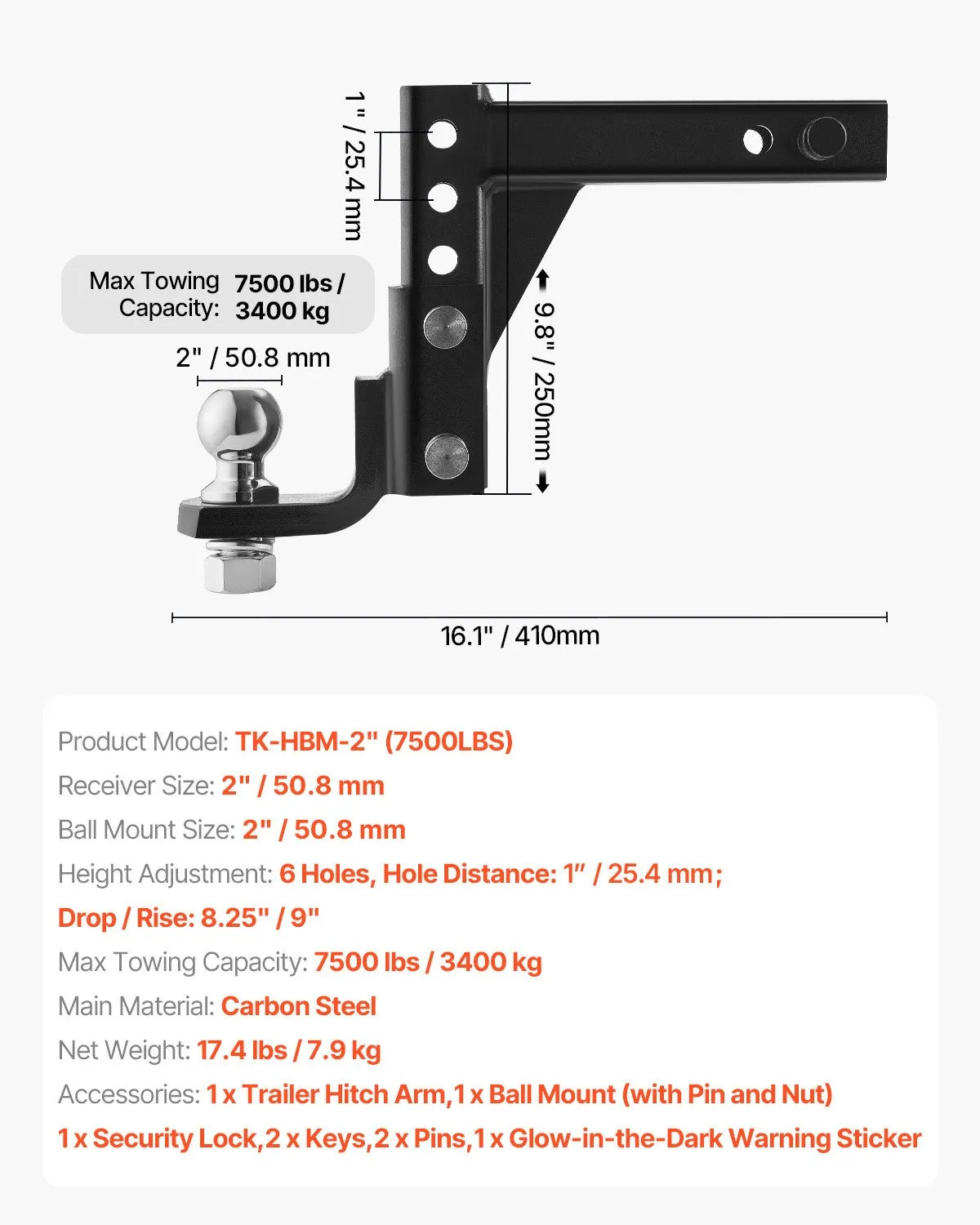 VEVOR Adjustable Trailer Hitch 2