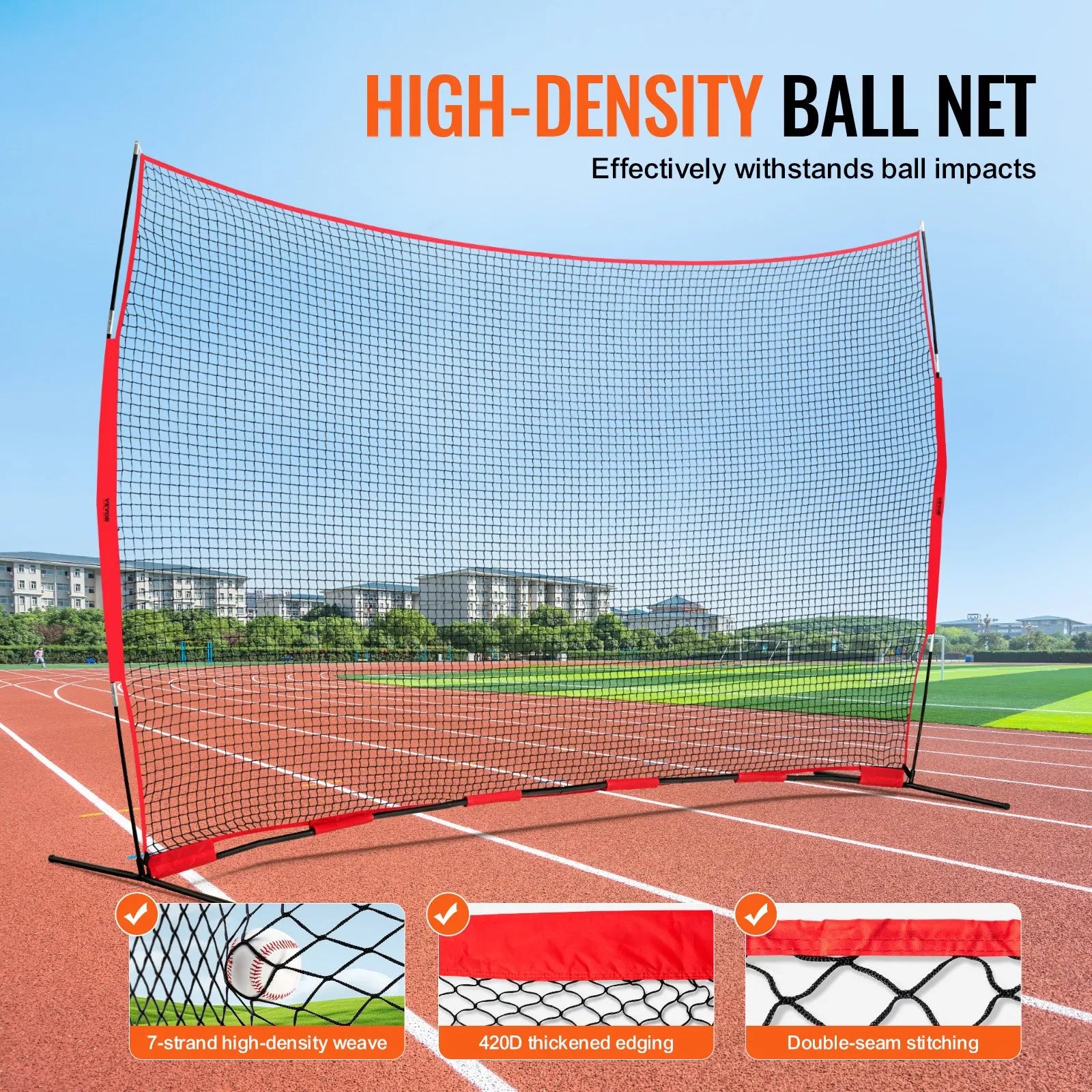 VEVOR Barricade Backstop Net, 16x10 ft Ball Sports Barrier Netting, Portable Practice Equipment with Carry Bag, Protection Screen for Baseball Softball Lacrosse Soccer Hockey Training, for Backyard