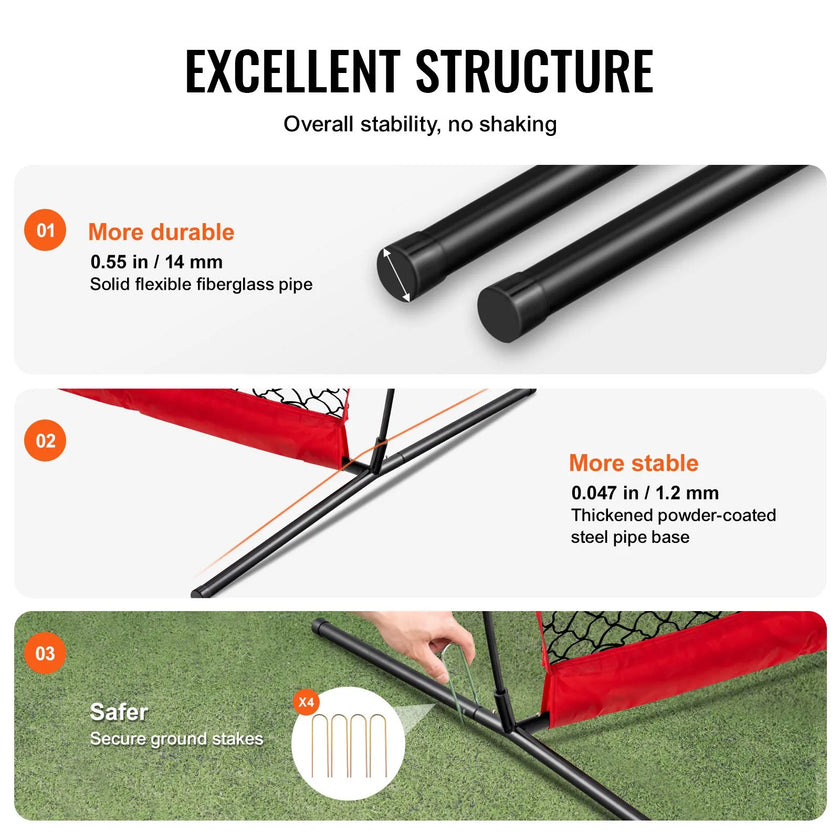 VEVOR Barricade Backstop Net, 16x10 ft Ball Sports Barrier Netting, Portable Practice Equipment with Carry Bag, Protection Screen for Baseball Softball Lacrosse Soccer Hockey Training, for Backyard