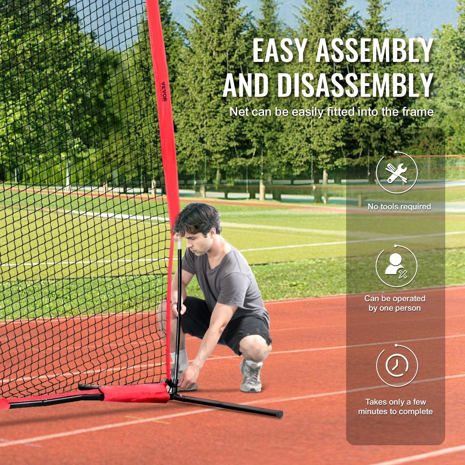 VEVOR Barricade Backstop Net, 20x10 ft Ball Sports Barrier Netting, Portable Practice Equipment with Carry Bag, Protection Screen for Baseball Softball Lacrosse Soccer Hockey Training, for Backyard