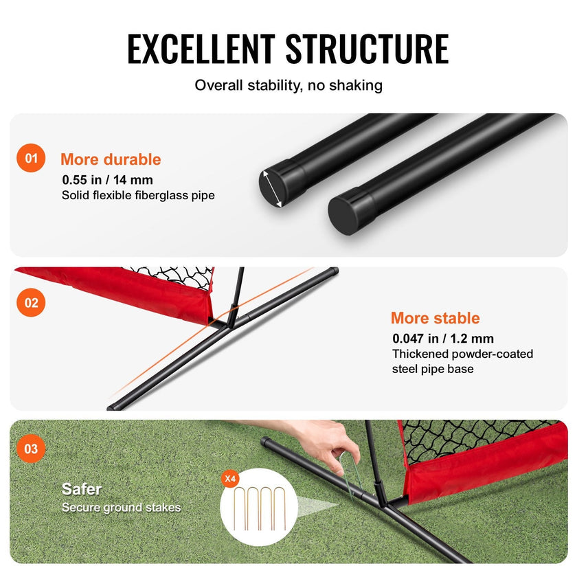 VEVOR Barricade Backstop Net, 7x7 ft Ball Sports Barrier Netting, Portable Practice Equipment with Carry Bag, Protection Screen for Baseball Softball Lacrosse Soccer Hockey Training, for Backyard