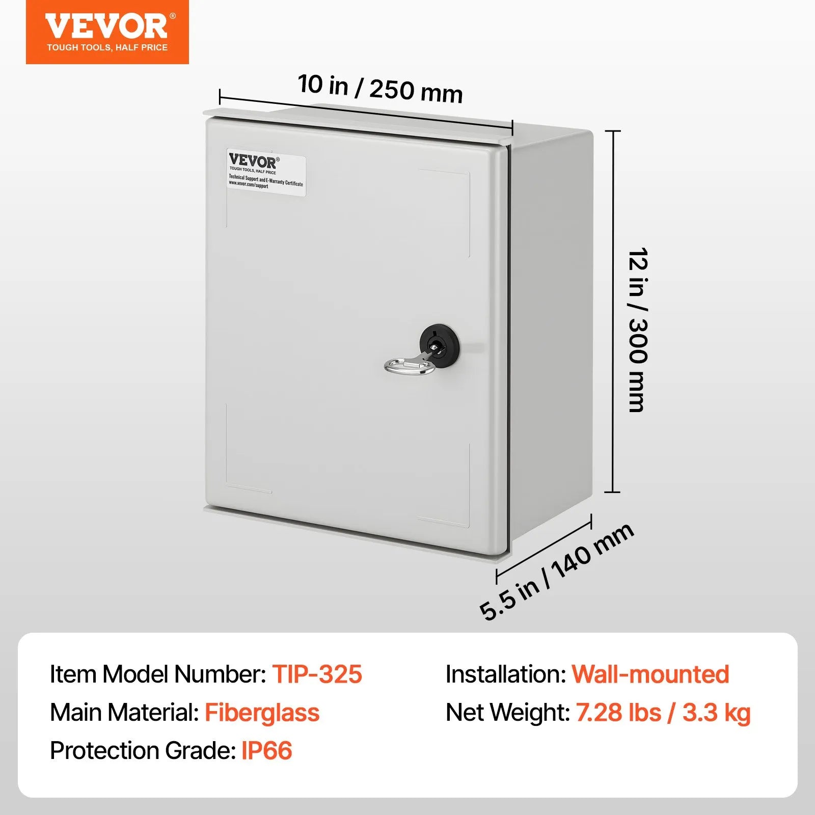 VEVOR Fiberglass Enclosure 11.8 x 9.8 x 5.5