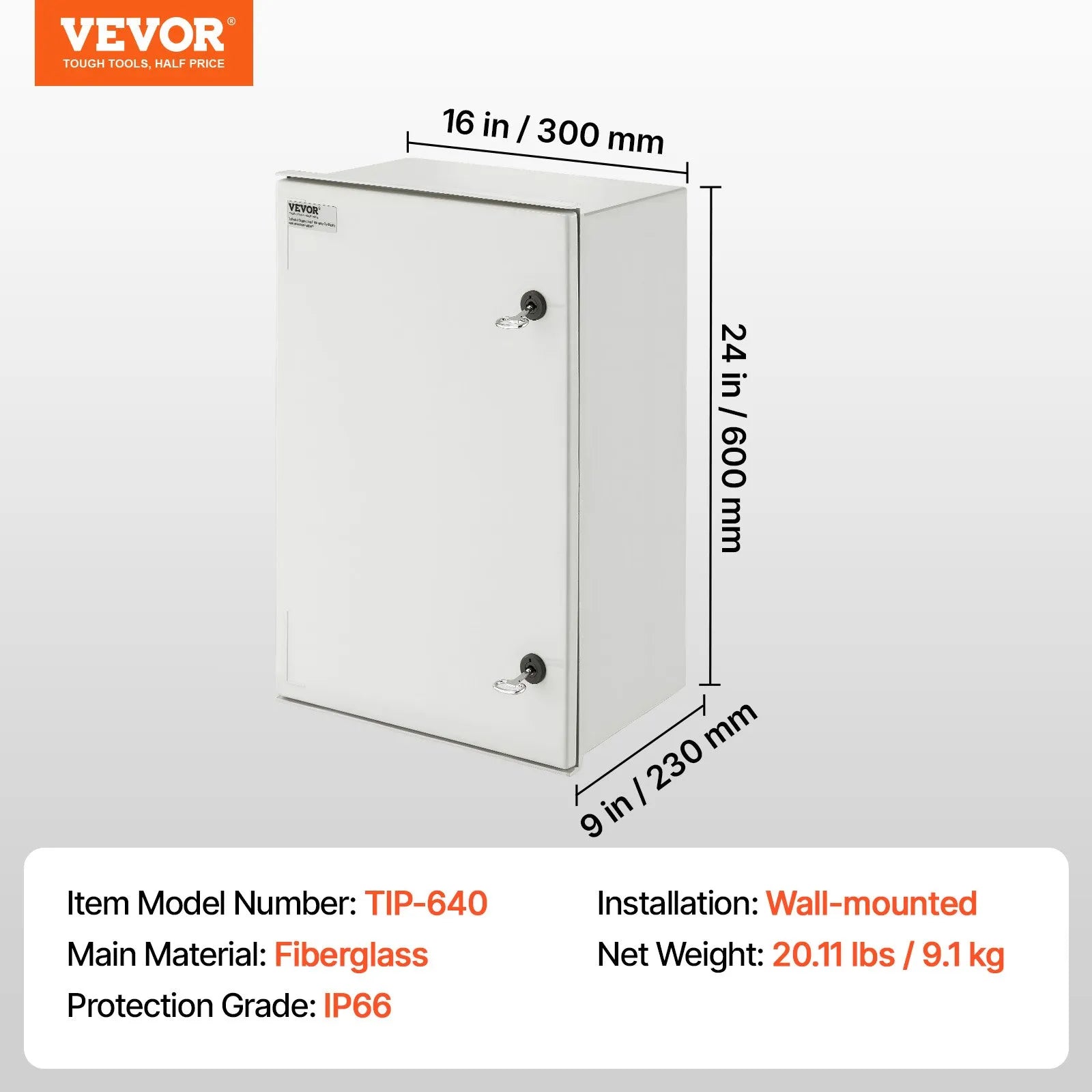 VEVOR Fiberglass Enclosure 23.6 x 15.7 x 9.1