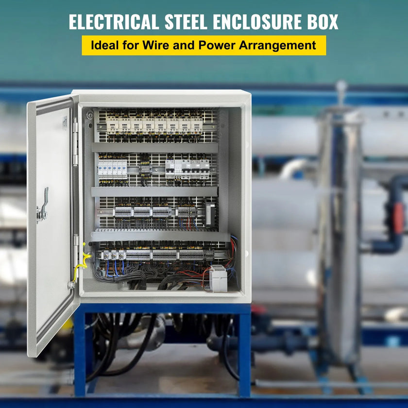 VEVOR Steel Electrical Box 12'' x 10'' x 6'' Electrical Enclosure Box, Carbon Steel Hinged Junction Box, IP65 Weatherproof Metal Box Wall-Mounted Electronic Equipment Enclosure Box with Mounting Plate