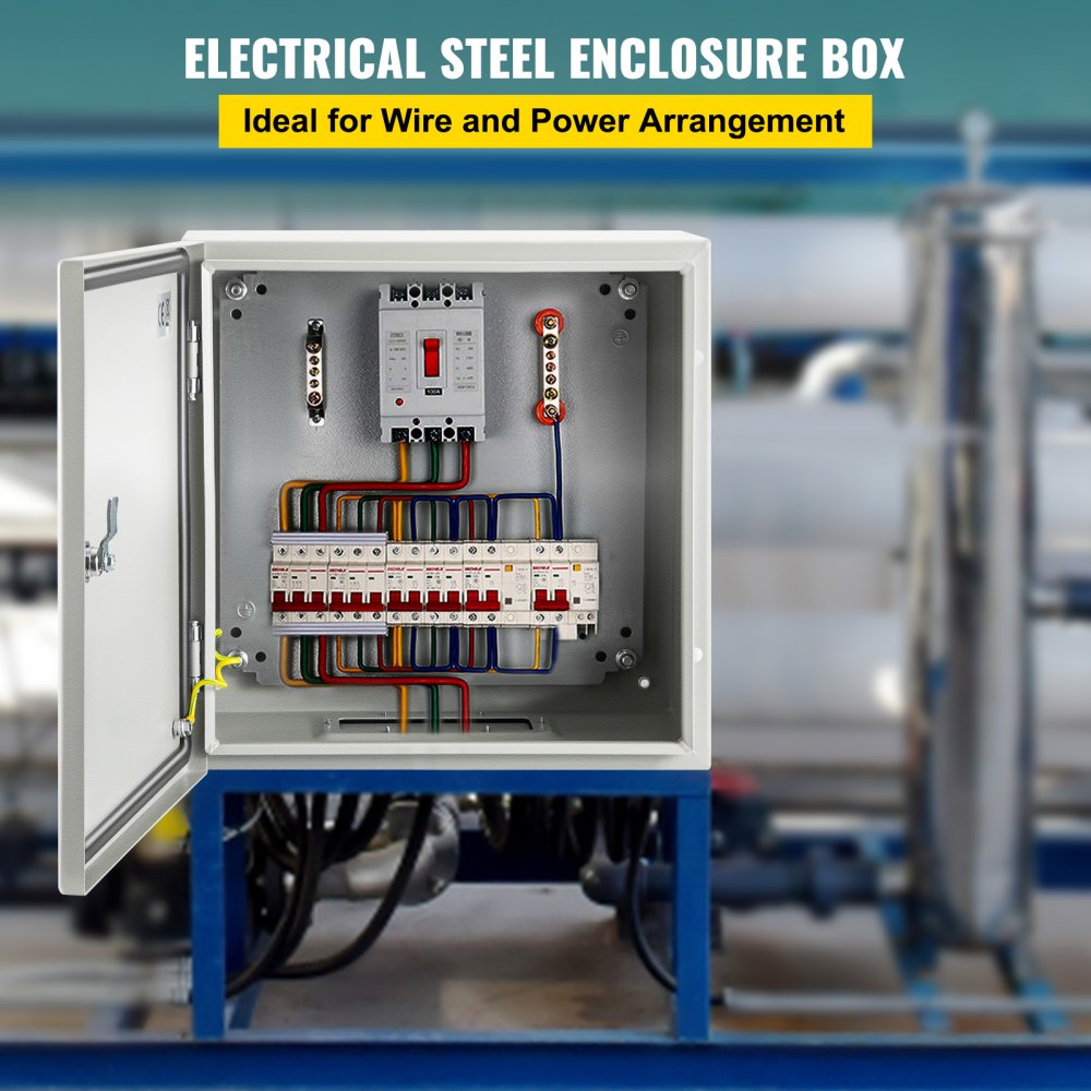 VEVOR Steel Electrical Box 12'' x 12'' x 8'' Electrical Enclosure Box, Carbon Steel Hinged Junction Box, IP65 Weatherproof Metal Box Wall-Mounted Electronic Equipment Enclosure Box with Mounting Plate