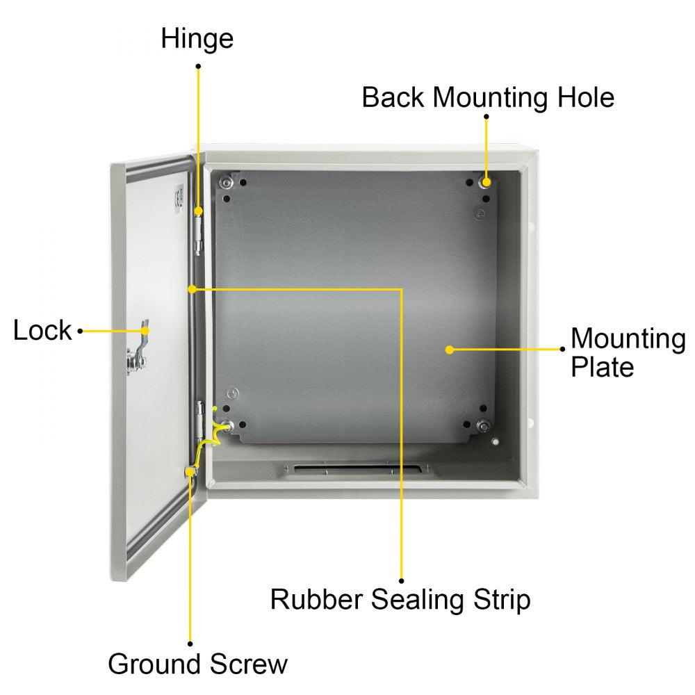 VEVOR Steel Electrical Box 12'' x 12'' x 8'' Electrical Enclosure Box, Carbon Steel Hinged Junction Box, IP65 Weatherproof Metal Box Wall-Mounted Electronic Equipment Enclosure Box with Mounting Plate