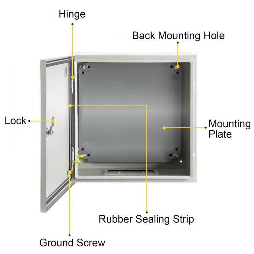 VEVOR Steel Electrical Box 12'' x 12'' x 8'' Electrical Enclosure Box, Carbon Steel Hinged Junction Box, IP65 Weatherproof Metal Box Wall-Mounted Electronic Equipment Enclosure Box with Mounting Plate