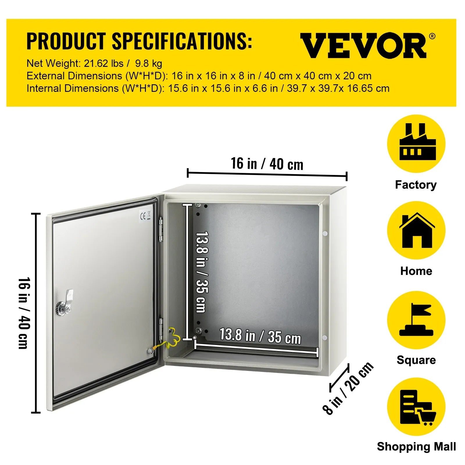 VEVOR Steel Electrical Box 16 x 16 x 8